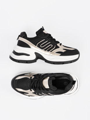 Sneakers negri cu detalii aurii