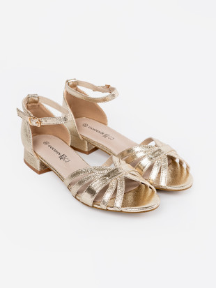 Sandale elegante aurii cu toc mic
