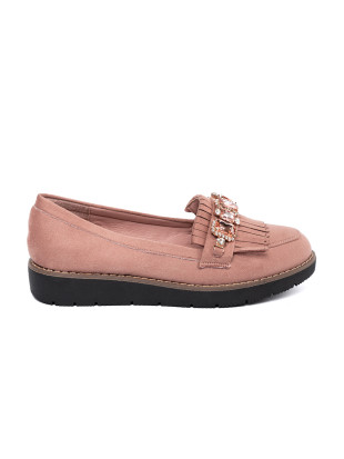 Mocasini roz din suede cu cristale decorative