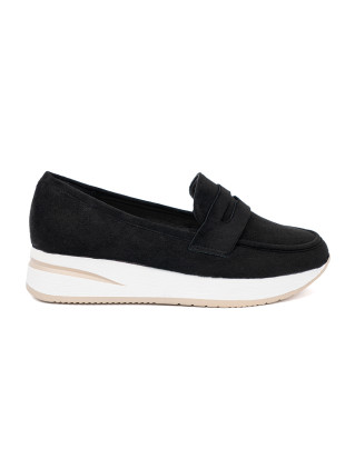 Mocasini negri din suede pe platformă