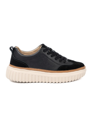 Sneakers negri din piele pe platformă bej