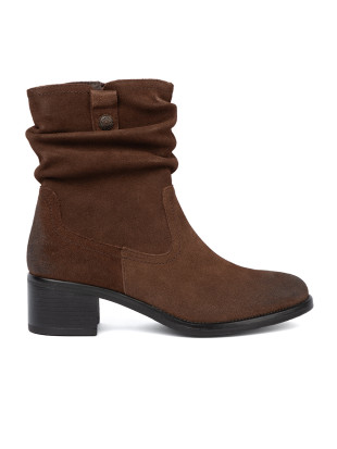 Botine din piele maro cu guler plisat Sergio Leone