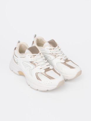 Sneakersi albi cu detalii bej-aurii