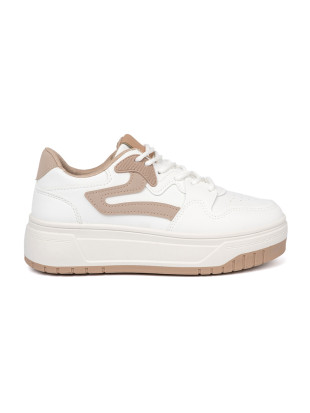Sneakersi alb-bej pe platformă