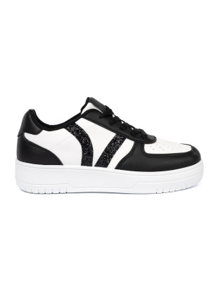 Sneakersi stilati alb-negru cu detalii strălucitoare