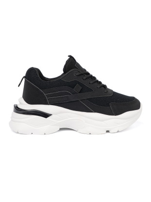 Sneakersi negri sport cu talpă groasă albă