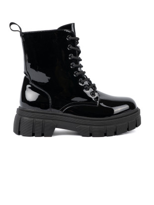 Botine negre lacuite cu talpă masivă
