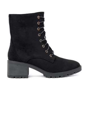 Botine negre confortabile cu vârf rotund