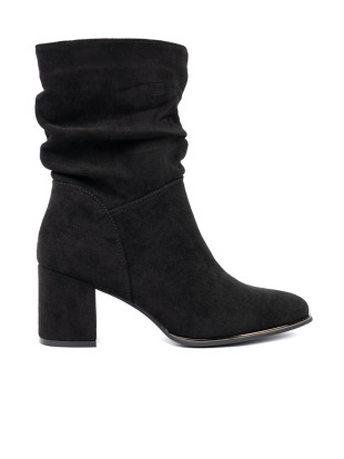 Botine negre din suede cu pliuri elegante