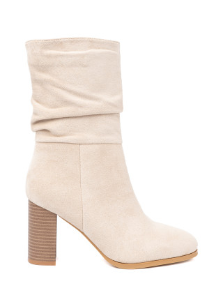 Botine bej deschis cu guler plisat