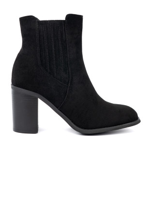 Botine negre din imitație de zămsă pe toc