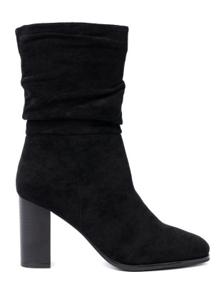 Botine negre cu toc și guler plisat