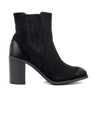 Botine negre din suede pe toc înalt