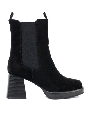 Botine elegante cu toc gros și inserții elastice