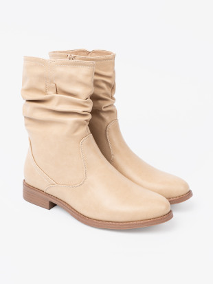 Botine bej confortabile cu pliuri