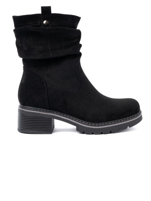 Botine negre cu pliere decorativă