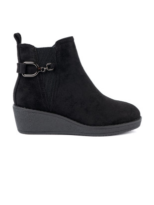 Botine negre din imitație de zăms cu inserție elastică