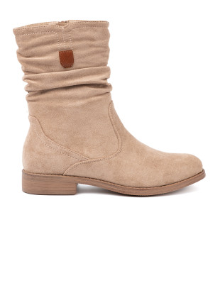 Botine bej cu guler plisat