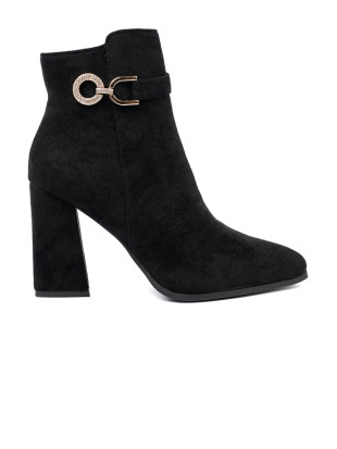 Botine elegante negre cu accent de bijuterie