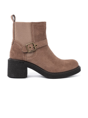Botine bej elegante cu toc stabil