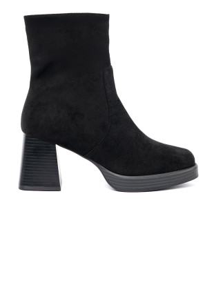 Botine elegante negre pe toc stabil