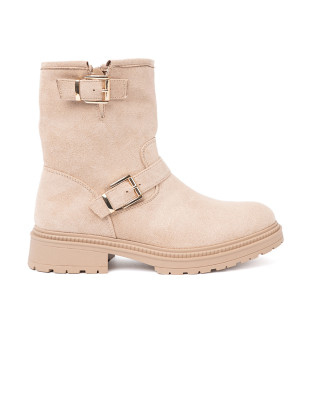 Botine bej elegante cu catarame decorative