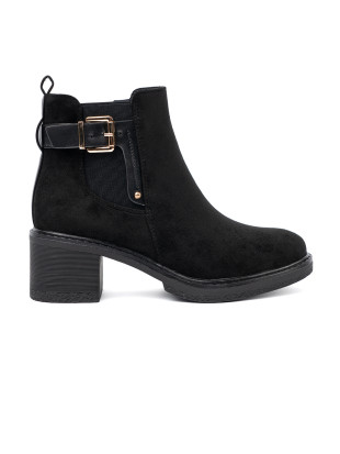Botine negre cu cataramă pe toc stabil