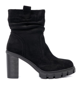 Botine negre elegante cu guler plisat