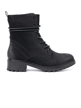 Botine negre la modă cu șnur decorativ