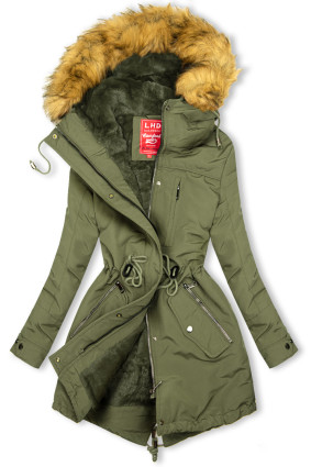 Parka verde măsliniu cu blană pe glugă