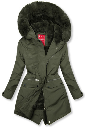 Parka verde măsliniu cu pluș și blană