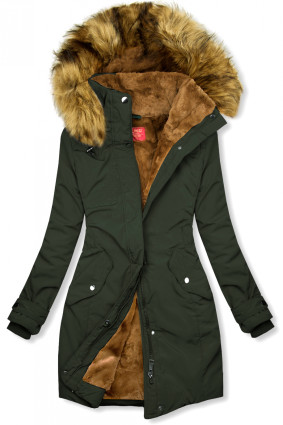 Parka de iarnă kaki cu pluș maro