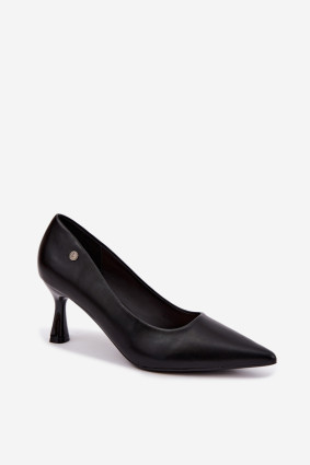 Pantofi eleganți negri cu toc subțire din piele ecologică