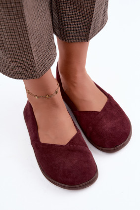 Balerini barefoot din piele întoarsă naturală bordo