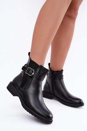 Ghete din piele cu cataramă și căptușeală călduroasă, negre