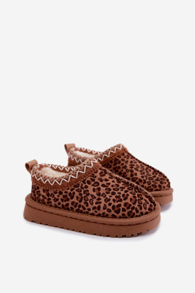 Cizme de zăpadă maro cu broderie leopard