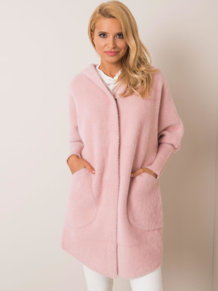 Palton roz deschis din alpaca cu glugă