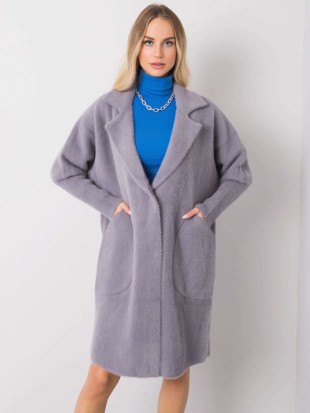 Palton gri din alpaca cu buzunare