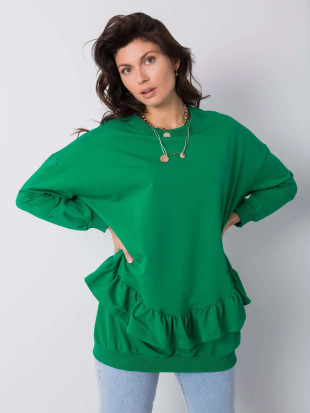 Pulover verde din bumbac cu volane