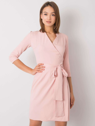 Rochie midi roz cu legătură