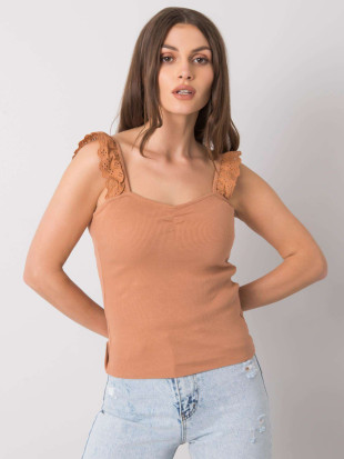 Top din bumbac bej cu model în dungi