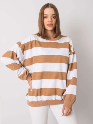 Bluza albă-camel fără glugă cu dungi