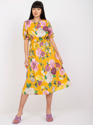 Rochie midi cu flori în galben închis