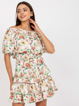Compleu alb-roșu cu model floral