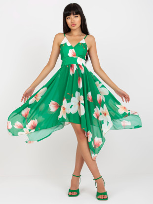 Rochie verde asimetrică cu flori