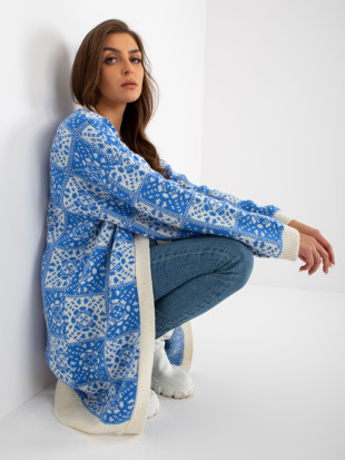 Cardigan alb-albastru cu model RUE PARIS
