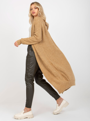Cardigan maxi camel cu model perforat