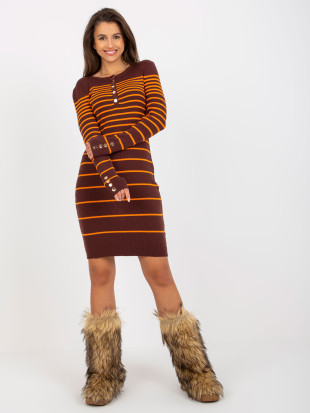 Rochie striată ajustată maro închis