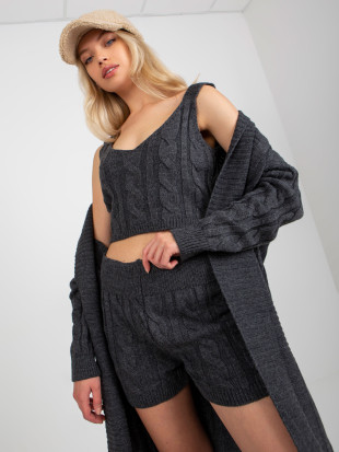 Set tricotat în trei piese, gri închis, cu cardigan