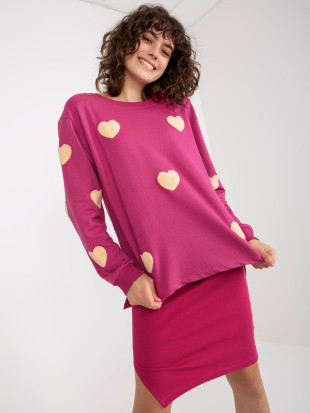 Compleu casual fucsia cu rochie în dungi